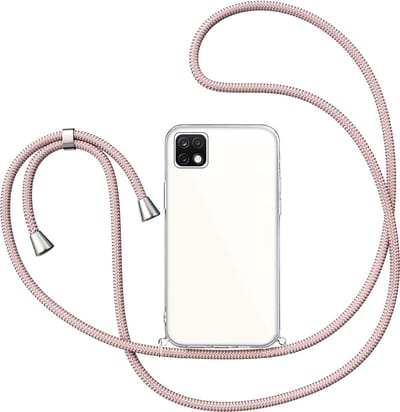 Hoesje met Koord geschikt voor Samsung Galaxy A22 5G - Back Cover Siliconen Case Transparant Hoes Roségoud