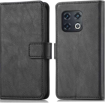 LuxeBass Hoesje geschikt voor OnePlus 10 Pro - Boekhoesje met kaartvakken - Zwart gsm hoesje - telefoonhoes - telefoonhoesjes