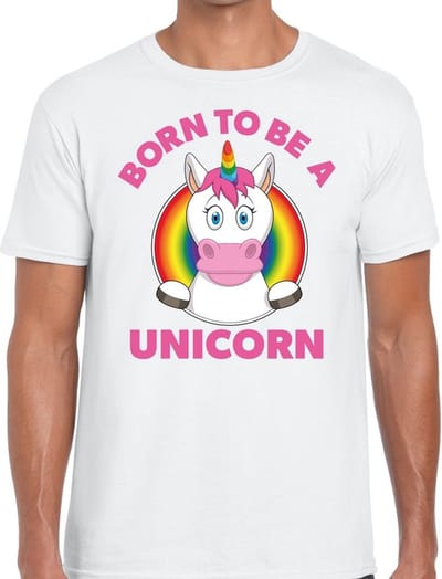 Born to be a unicorn gay pride t-shirt - wit regenboog shirt voor heren - gay pride S