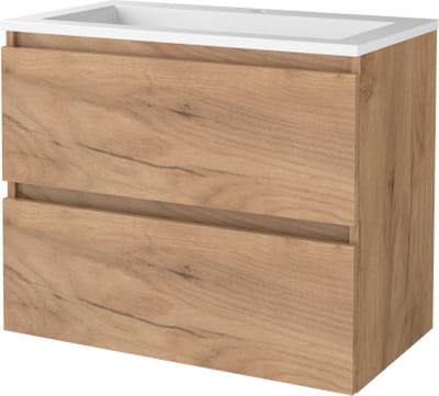 Basic Start 46 badmeubelset met greeploze wastafelonderkast met 2 lades en acryl wastafel met 1 kraangat 80 x 46 cm, whisky oak