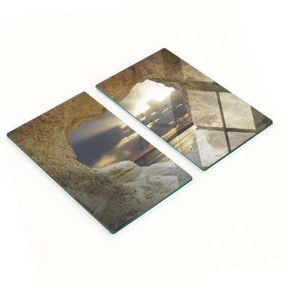 Decoratieve glazen snijplanken voor in de keuken, zeegrotmotief, 2x30x52 cm