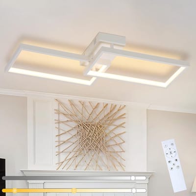 NETTLIFE Plafondlamp LED - 80cm - Dimbaar - 2-Lichts - Wit - met Afstandsbediening - rechthoekig - Moderne Plafondverlichting - Metaal - voor Slaapkamer | Keuken | Eetkamer - 48W
