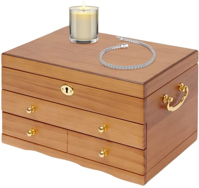 Sieradendoos – Voor meisjes en tieners – 3-laags organizer met sleutelslot – Opbergruimte voor kettingen, ringen, oorbellen en armbanden – Kleur: roze