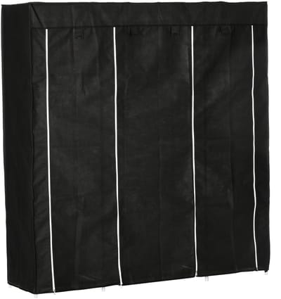 Wishdor - Stoffen Kledingkast - Met Kledingroede En 10 Open Vakken - Ruimtebesparend - Staal - Zwart - 150 x 43 x 162,5 cm