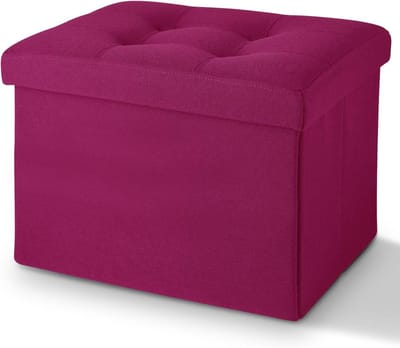 Opbergkruk - Voetbank - Ruimte Organiseren - Opvouwbaar met zijvak - 43x33x33 cm - Roze
