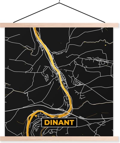 Posterhanger incl. Poster 40x40 cm - Schoolplaat - Stadskaart - Dinant - Gold - Kaart - Plattegrond - Textielposter - Blanke latten - Stadskaart