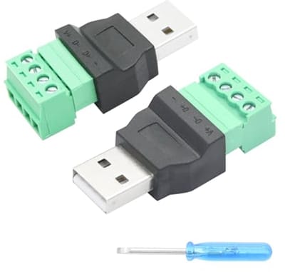USB 2.0 A-stekker op 4-pins schroefaansluiting, 2 stuks adapter voor opladen en gegevensoverdracht