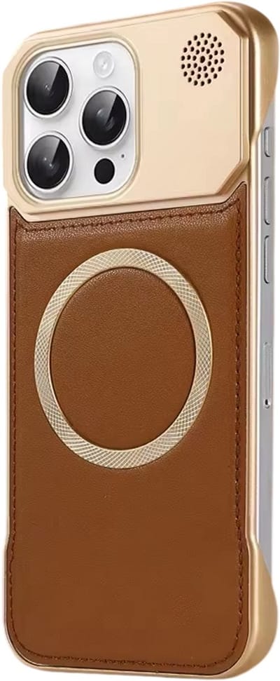 Hoesje van Leer geschikt voor iphone 17 – Luxe Magnetisch Hoesje met Aromatherapie, Draadloos Opladen en Randloos Design – Volledige Bescherming - Bruin