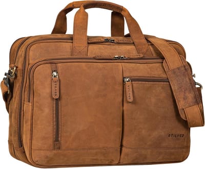 Laptoptas Leer - Aktetas Heren Dames - Grote Werk Organisatie - Uitbreidbaar Vak - 45 x 17 x 34 cm