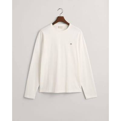 Gant T-Shirt Subtle Logo Embroidery Long Sleeve Round Neck Eggshell / male