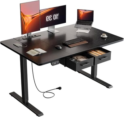 Elektrisch Bureau - Zit Sta Bureau - Ergonomisch Werken - Ingebouwd Stopcontact - 120 x 80 cm - Zwart