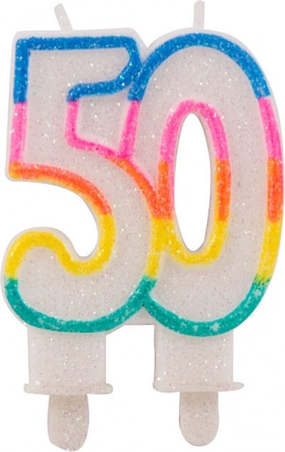 50 jaar leeftijd kaars - versiering taart - Glitter cijferkaars - 50e verjaardag - feestartikelen - 10 cm