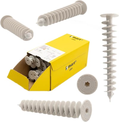 Isolatiepluggen - Bevestigingspluggen - Warmtebrugvrij - Zonder voorboren - 25 x 120 mm - grijs