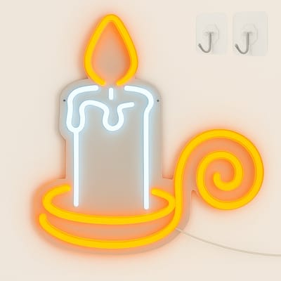 ZoeZo Neon Wandlamp Kaars - Neon verlichting - Sfeerverlichting - LED lamp - Neonlicht - Neon Sign - USB - Wit/ Geel