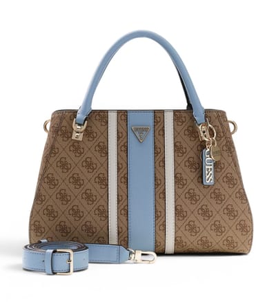 GUESS handtas schoudertas Noelle II Luxury Satchel Latte Logo / Light Blue Lichtbruin