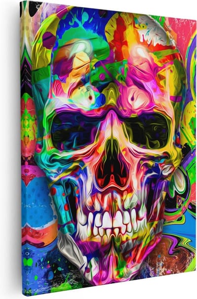 Artaza Canvas Schilderij Pop Art Skull - 40x50 cm - Wanddecoratie Abstract - Muurdecoratie Kleurrijk - Kamer Accessoires