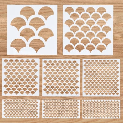 Dailygoods- Visschubbensjablonen 8 stuks - Herbruikbare sjablonen - Schilderen - Gezichtsmake-up - Decoratie - Hoogwaardig PET materiaal - Afmetingen 15x7,5/15x15/20x20 cm