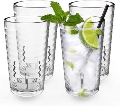 Elzusha - Stapelbare Acryl Drinkglazen 350ml Set van 4 Vaatwasserbestendig