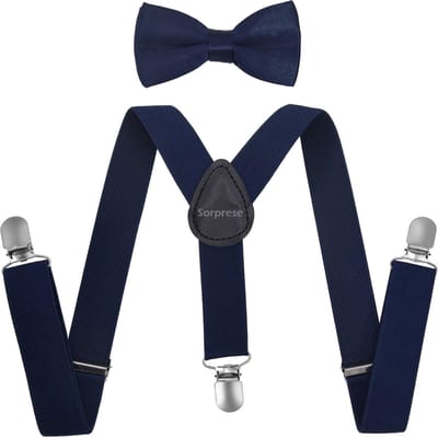 Sorprese - Kinder Bretels Inclusief Vlinderdas - Donkerblauw - Effen - 65cm - Bretels Kind - Vlinderstrik Kind