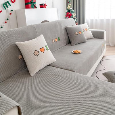 Winter Verdikkende Bankhoes Effen Kleur Geweven Bankkussen Modern Corduroy Bankhoes Antislip Geborduurde Liefdesboom Bankmat 70x70cm 1pcs