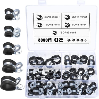 50 Stuks Kabelklemmen Set - Rubber Gevoerde P-Klemmen, Slangklemmen en Tube Klemmen voor Bevestiging, Geschikt voor 6mm tot 16mm Dikte, Zwart
