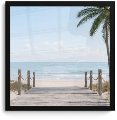 Poster in lijst - Fotolijst 40x40 cm - Posters - Palmbomen - Pad - Horizon - Posterlijst zwart - Decoratie - Wanddecoratie woonkamer - Muurdecoratie slaapkamer