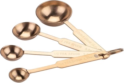 Famanu - Maatlepels set 4-delig RVS met titanium coating koperlook, vintage design, nauwkeurig afmeten voor koken en bakken