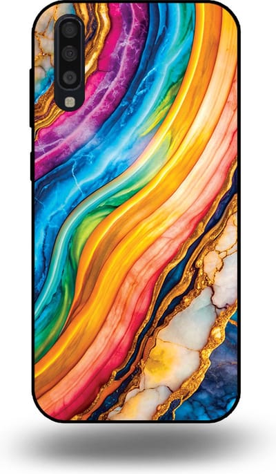 Smartphonica Telefoonhoesje Geschikt voor Samsung Galaxy A70 met Regenboog Goud Marmer Opdruk - TPU Backcover Case Rainbow Gold Marble Design geschikt voor Samsung Galaxy A70