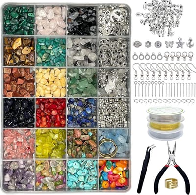 Famanu - Edelsteen kralen set 24 kleuren – Natuursteen kralen 5–7 mm – Voor armbanden, kettingen en oorbellen