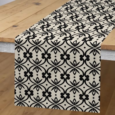 ABAKUHAUS Tafelloper met rasterpatroon – 40x180 cm – Polyester – eierschalenkleur/antracietgrijs