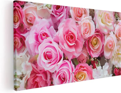 Artaza Canvas Schilderij Rozen - 40x20 cm - Klein - Wanddecoratie Bloemen - Muurdecoratie Woonkamer - Schilderijen Op Canvas Roze