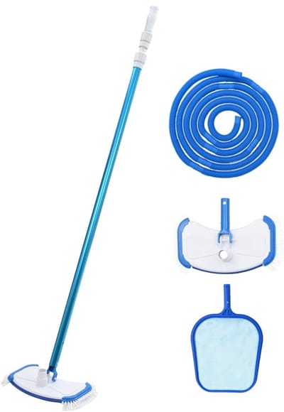 Zwembad Onderhoudsset 4-delig - Complete Schoonmaakset met Bodemzuiger, Skimmer, 8m Slang en Verstelbare Telescoopstang 1.2-3.6m - Blauw/Wit - Geschikt voor Opzet zwembaden