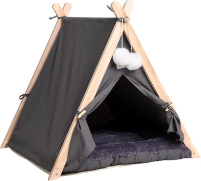 Dogs&Co® Tipi Tent voor katten of kleine honden Grijs - Huisdiertent voor hond - Kattenhuis - kattentent met zacht kussen pluche