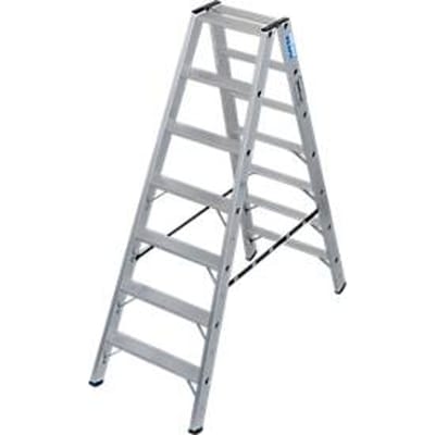 KRAUSE STABILO dubbele trap 2x7, 225 kg, 80 mm D-treden, tweezijdige toegang, aluminium verbindingen, SafetyCap