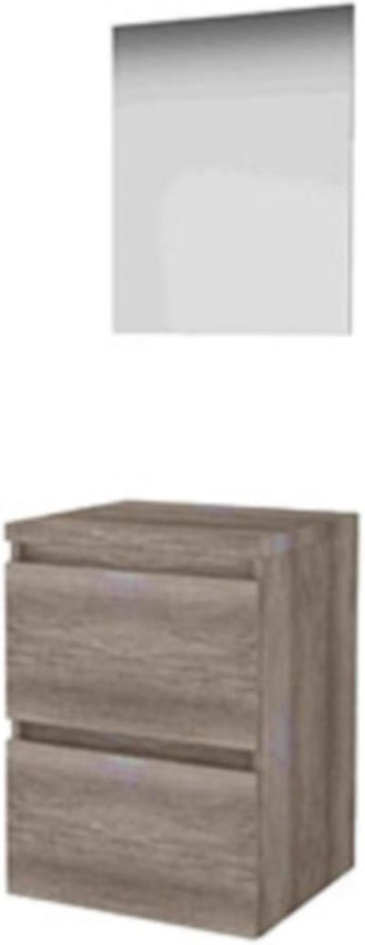 Basic-Line Ultimate 46 Badkamermeubelset - 50 x 46 cm - Greeploos - 2 Lades - Wastafelblad - Spiegel met Indirecte LED Verlichting - Scotch Oak