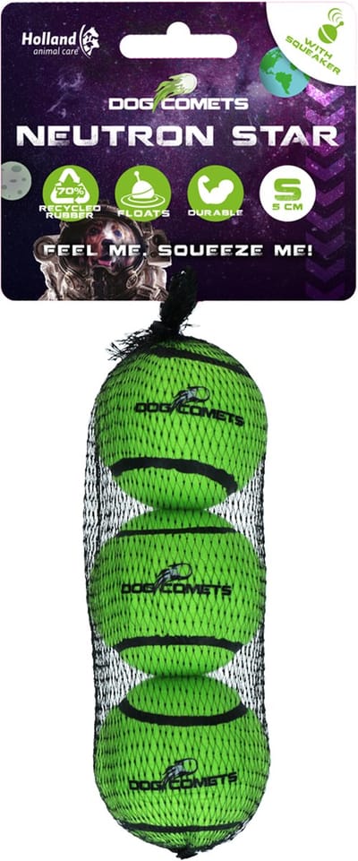 Dog Comets Neutron Star - Hondenbal met pieper - Ø 5 cm - Hondenspeelgoed - Tennisbal - Stuiterende tennisbal - Groen - 3 stuks