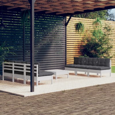 vidaXL - 7-delige - Loungeset - met - antracietkleurige - kussens - grenenhout