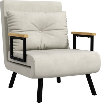 Slaapstoel - Uitklapbaar - Slaapbank - Logeerbed - Zetelbed - Slaapfauteuil - Vouwbed - 1 persoons - Zeer comfortabel - Crèmewit