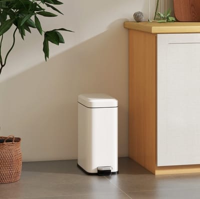 HAUSS SPOLE Prullenbak – 5 L – Pedaalemmer Met Deksel En Binnenemmer – Metaal – Wit – Voor Badkamer, Slaapkamer En Kantoor