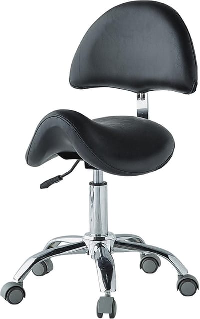 Zadelkruk met Rugleuning - Ergonomische Kruk Stoel - Comfortabel Zitten - Hydraulisch Verstelbaar - 49-64 cm Hoogte - Zwart