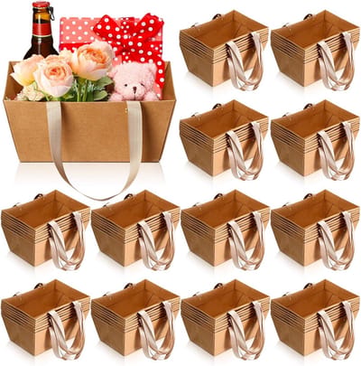 72 stuks kraftpapieren geschenkmanden met handvatten, 25 x 16,5 x 11 cm, lege geschenkverpakkingen voor bruiloft en feest