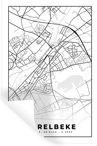 Muurstickers - Sticker Folie - België – Harelbeke – Stadskaart – Kaart – Zwart Wit – Plattegrond - 20x30 cm - Plakfolie - Muurstickers Kinderkamer - Zelfklevend Behang - Zelfklevend behangpapier - Stickerfolie
