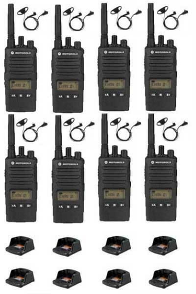 Set van 8 Motorola XT460 IP55 PMR446 met D-shape oortje M1 2-Pins en tafellader