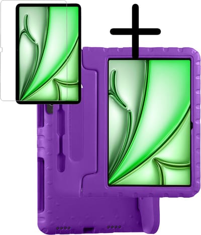 Hoesje Geschikt voor Apple iPad Air 6 (2024) - 11 inch - 6e Generatie - M2 - Met Screenprotector - Kinderhoes Shockproof Bumper - Kidsproof Case - Tablet Hoes - Kinder Hoes Cover - Paars