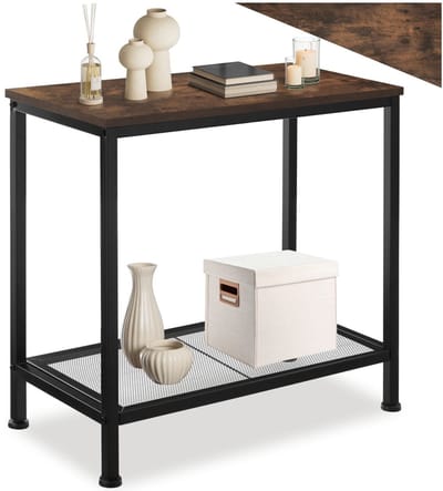 tectake® Bijzettafel van Hout en Metaal – Smalle Haltafel in Industrieel Design, Consoletafel met Roosterplank, 60x30,5x60,5 cm, Zwart Metalen Frame – Industrial Dark Brown