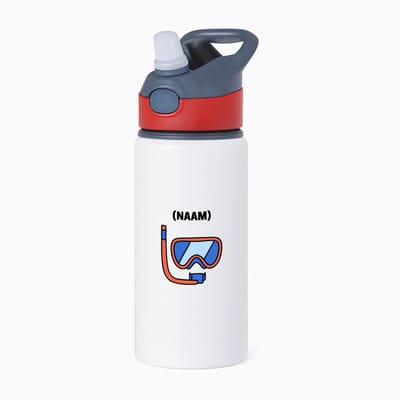 Hacebo® - Duiken met eigen naam waterfles met rietje rood - Zwemmen - Duiker - Sport - water fles - 650ML