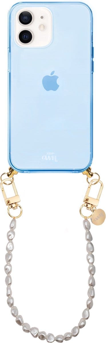 xoxo Wildhearts silicone case met koord - Blauw telefoonhoesje met koord - telefoonketting - Pearlfection - short - Cord Case - geschikt voor Apple iPhone 11 - Parelketting kort