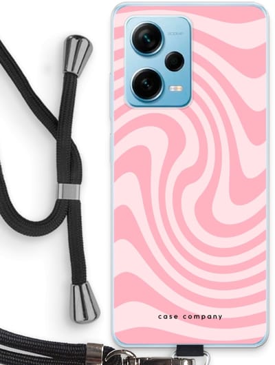 Case Company® - Hoesje met koord geschikt voor Xiaomi Redmi Note 12 Pro Plus hoesje met Koord - Swirl Roos - Telefoonhoesje met Zwart Koord - Bescherming aan alle Kanten en Over de Schermrand