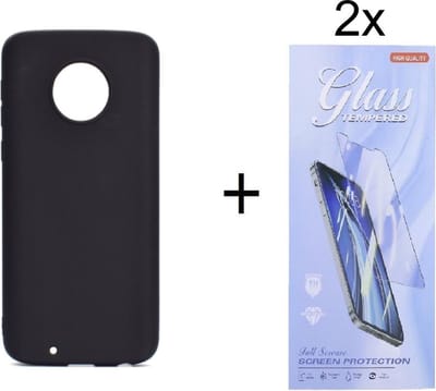 Hoesje Geschikt voor: Motorola Moto G6 Silicone - Zwart + 2X Tempered Glass Screenprotector - ZT Accessoires