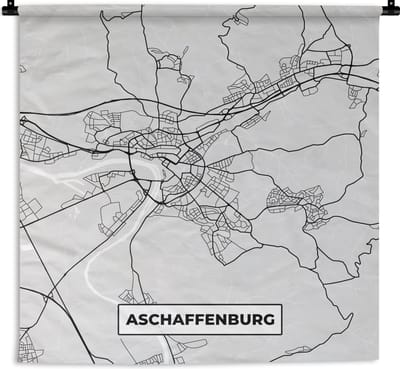 Wandkleed - Wanddoek - Kaart - Stadskaart - Duitsland - Afschaffenburg - Plattegrond - 180x180 cm - Wandtapijt